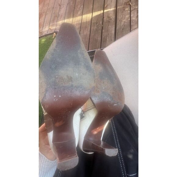 Schutz Womens Ivory With Brown leather Riding Boots Strap Buckle Boot SZ 7 B - Picture 8 of 16